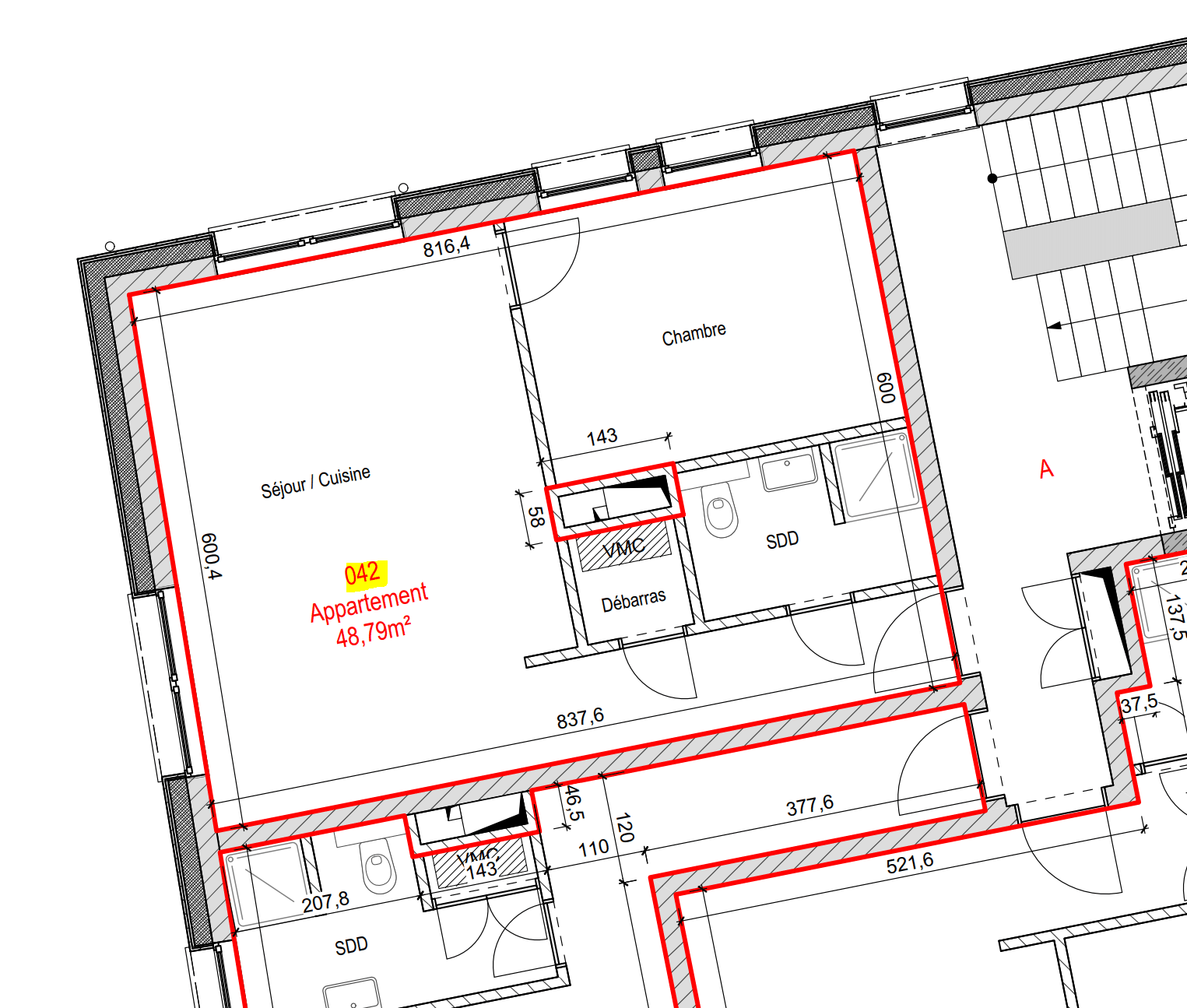 CENTRE DE BERTRANGE APPARTEMENT 1 CHAMBRE lot 42
