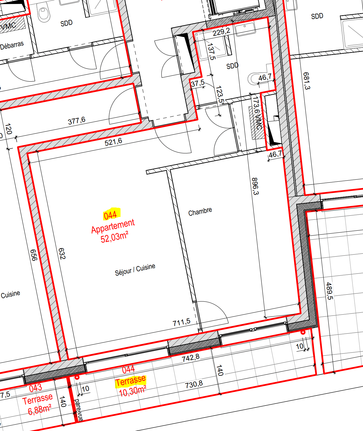 CENTRE DE BERTRANGE APPARTEMENT 1 CHAMBRE lot 44